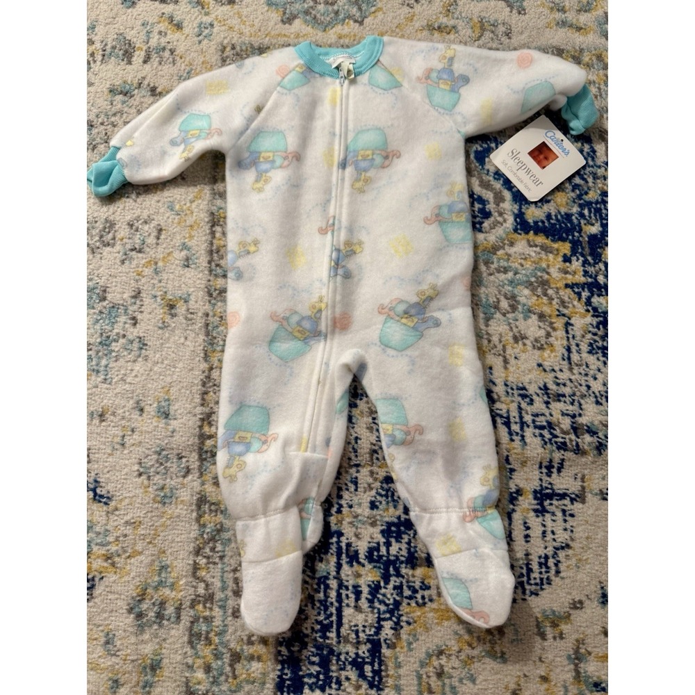 Carter's Vintage Fleece Footed Bodysuit One Piece 12 Months Animals Cloud NWT